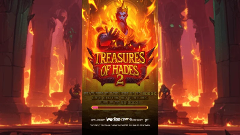 Treasures of Hades 2 – Ladebildschirm des Rectangle Games Slots im mythologischen Unterwelt-Setting
